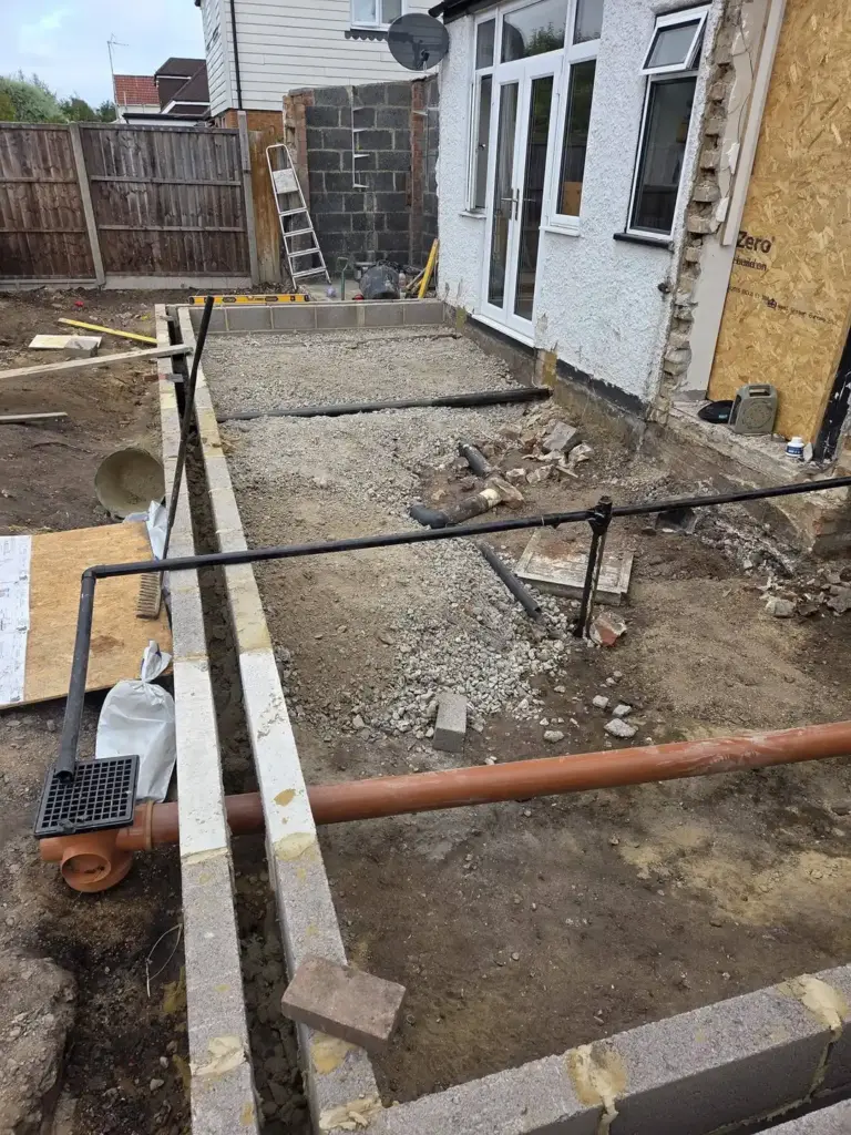 Modern Rear Extension In New Haw Creating More Space At Home 8 groundworks drainage layout foundation area